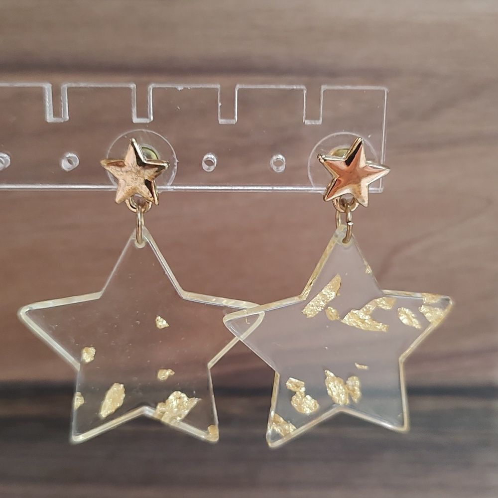 Acrylic Gold Foil Star Drop Pierced Earrings